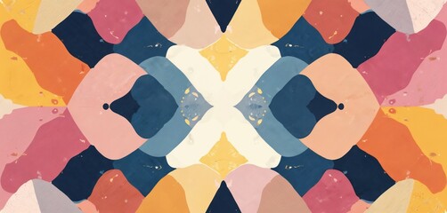 Leinwandbilder - Illustration features blend of geometric shapes background. Modern design with floral elements, kaleidoscope effect. Seamless pattern suitable for wallpaper, fabric, textile, clothes print in pink,