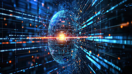 Wall Mural - cyber ai performs real-time analysis of millions of threat reports with illuminating holographic dat
