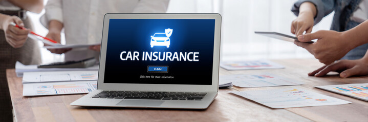 Fototapete - car insurance online website on computer screen for insure your car damage brisk