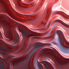 Poster - Seamless pattern with red iridescent wavy texture. Abstract liquid background. Marble effect with holographic metallic mirror foil prism feel. Three-dimensional soft sharpened water crystal design.