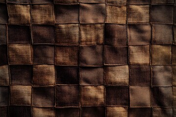 Wall Mural - Brown caramel colored seamless natural cotton linen textile fabric texture pattern, with diamond quilted, rhombic stiching. stitched background