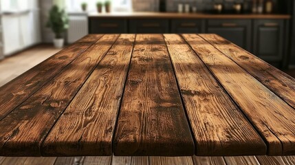 Rustic Wooden Tabletop in Kitchen Setting