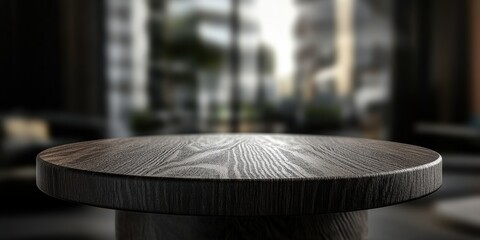 Aufkleber - Empty round wooden table displaying products with blurred background
