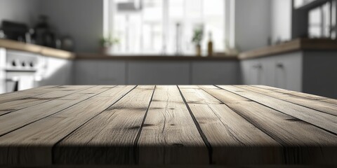 Aufkleber - Empty wooden table in a blurred modern kitchen