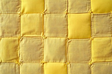 Wall Mural - Yellow Quilted fabric background. Warm winter jacket with modern quilted pattern for cold season. Yellow Down jacket background. Yellow gold blanket or puffer jacket texture.