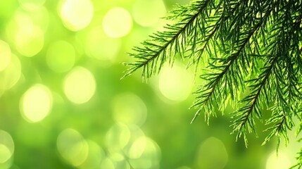 Green Spruce Tree Branch, Nature Background, Spring Fresh Coniferous Tree Twigs, Close Up View