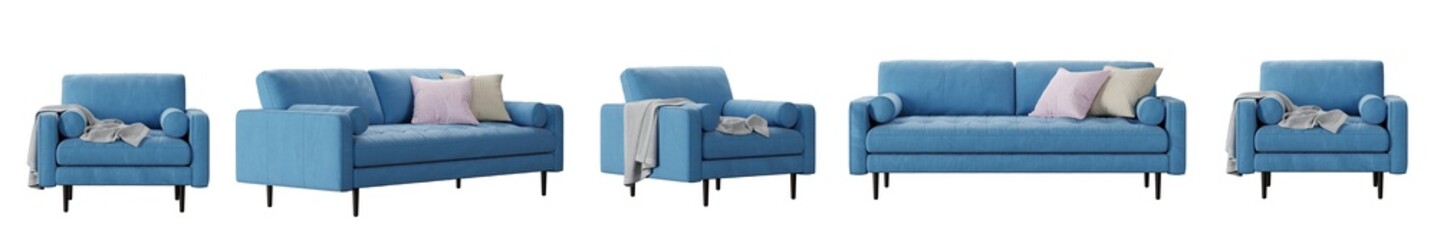 Poster - Sofa and armchairs set isolated on transparent background. 3D render. 3D illustration.
