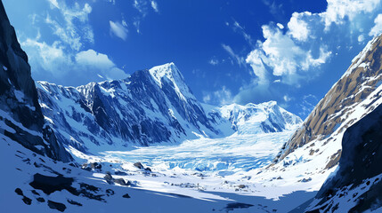 Sticker - Massive glaciers and snowy mountain ridge from below, showcasing the majestic beauty of high-altitude landscapes