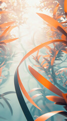 Poster - Sunlight filtering through vibrant orange leaves, casting ethereal shadows in misty woodland