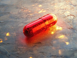 Wall Mural - Colorful medicine capsule resting on frozen water.