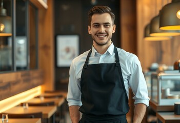 Wall Mural - A male waiter in a modern restaurant setting