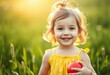 © iushakovsky - Natural light portrait of a happy 3-year-old girl playing in a meadow