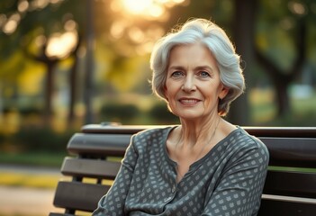 Wall Mural - Serene park setting with a 65-year-old female