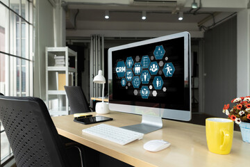 Wall Mural - customer relationship management system on modish computer for crm business and enterprise