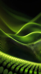 Aufkleber - Flowing smoothly, an abstract green particle wave creates a mesmerizing pattern against a deep black background, evoking modern technology