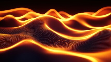 Wall Mural - Abstract orange glowing wave landscape.