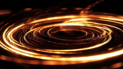 Wall Mural - Abstract swirling light trails forming concentric circles on black background.