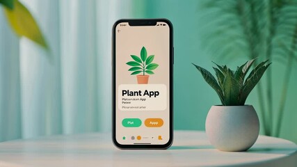 Smart Plant Care App Interface on Mobile Phone Displayed on Table