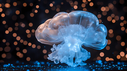Wall Mural - bioluminescent jellyfish-like alien floating in deep space, intricate translucent textures, glowing 