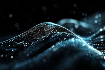 The image features a creative glowing coding big data interface on a dark background, symbolizing technology and a futuristic network through the use of 3D rendering