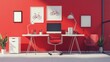 © lestari - Modern red workspace with bicycle art