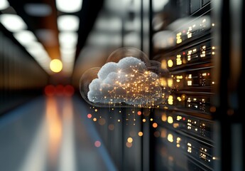 Concept of smart digital transformation and technology with cloud computer and online data storage incorporating tacit intelligent sharing software