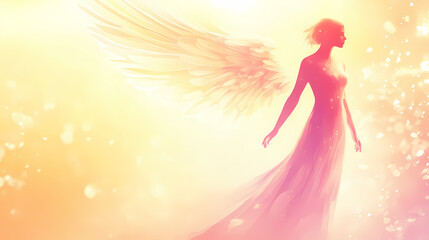 Wall Mural - Pastel angel silhouette. Celestial Light Wings. Illustration