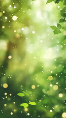 Aufkleber - Green bokeh background with falling leaves creating a magical and dreamy atmosphere, perfect for nature and fantasy themed projects