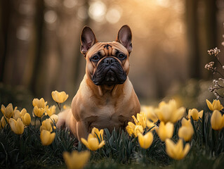french bulldog in a tulip field
