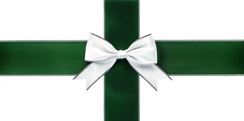 Wall Mural - A green ribbon and bow, adorned with white and silver, displayed on a transparent background