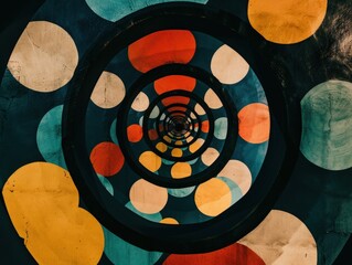 Wall Mural - tunnel of colorful circles forming abstract pattern on a wall, for decorative use