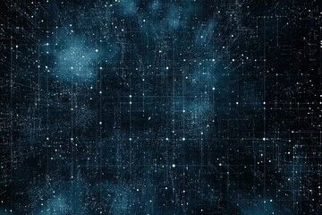 A dark blue background features abstract network lines and numbered dots, with selective focus utilized