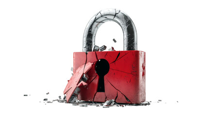 Aufkleber - Shattered red padlock revealing cybersecurity vulnerability against clean white backdrop