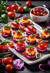 Wall Mural - vibrant eye catching close colorful appetizer spread artistically arranged decorative platter culinary delight, gourmet, snack, presentation, variety