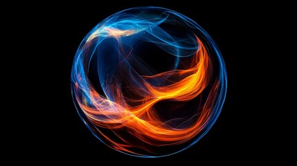 Wall Mural - a captivating sphere of vibrant neon pink, orange, and blue light is swirling beautifully against a 