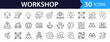 © SMUX - Workshop set of web icons in line style. Business Workshop icons for web and mobile app. Containing team building, teamwork, coaching, meeting, managing, coaching, motivation and more