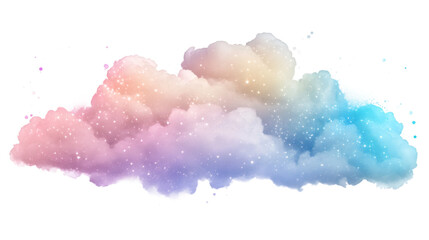 Poster - Beautiful fantasy pastel colored cloud with glowing particles floating on transparent background, ideal for graphic compositions