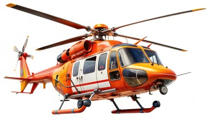 Wall Mural - Orange Helicopter on White Background