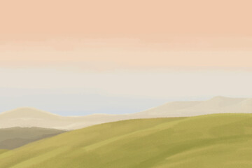 Sticker - Field sunset background, painting illustration