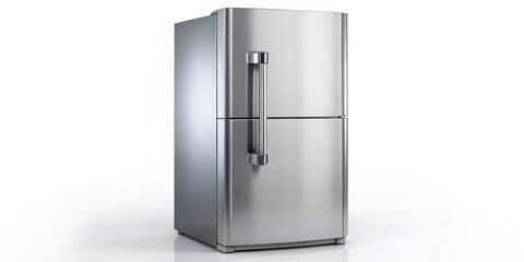 Poster - Stainless Steel Refrigerator on White Background