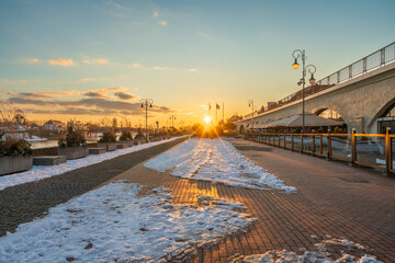 Wall Mural - Gorzow Wielkopolski boulevard promenade at sunset in winter. Poland