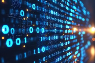 digital data stream flowing, glowing binary code background, technology concept, website banner