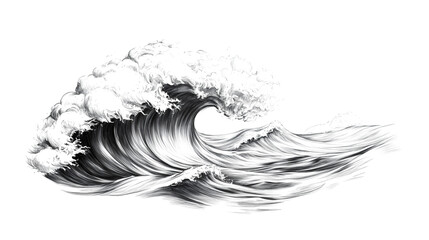 Poster - Massive ocean wave cresting, breaking dramatically with white foam against transparent backdrop, ideal for dynamic graphic compositions