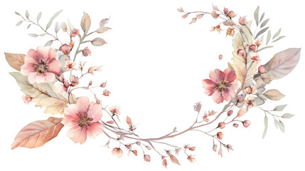 Aufkleber - Soft pink blossoms intertwining, forming graceful floral wreath with open oval center on transparent backdrop for customizable design placement