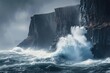 © Azadart - Majestic cliffs tower over crashing waves during a dramatic stormy sky in a coastal landscape
