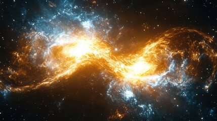 Wall Mural - cosmic collision of two galaxies in space, illuminating with vibrant colors and twisting spirals