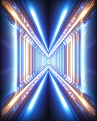 Wall Mural - bright neon beams create futuristic abstract tunnel with light particles for a dynamic background