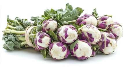 Wall Mural - Kohlrabi bundle, white and purple, isolated on a white background.