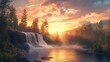 © peppastocker - Stunning sunset over scenic waterfall in forest landscape