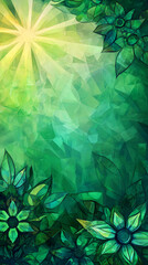 Fototapete - Verdant botanical scene radiating sunlight, illuminating lush green landscape with vibrant organic luminescence